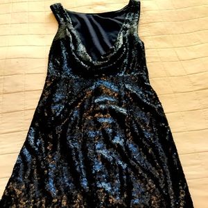 Dark blue sequin backless dress